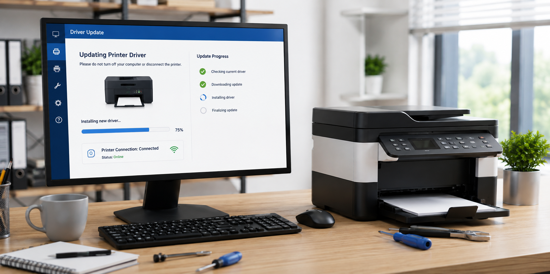 Updating a printer driver on a computer